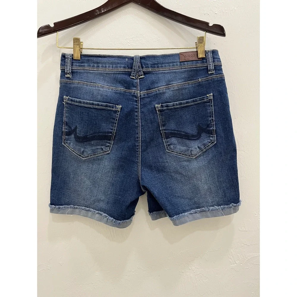 Angels Everflex Classic‎ High Rise Shorts Women 6/28 Blue Denim Good Frayed Hem